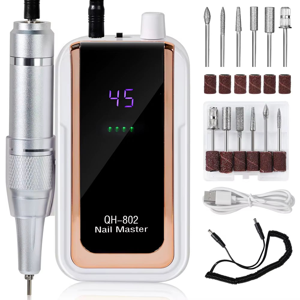 45000RPM Rechargeable Nail Drill Machine Laser Gradient Color Electric Nail Polish Remover Drill Sander Low Noise for Manicure