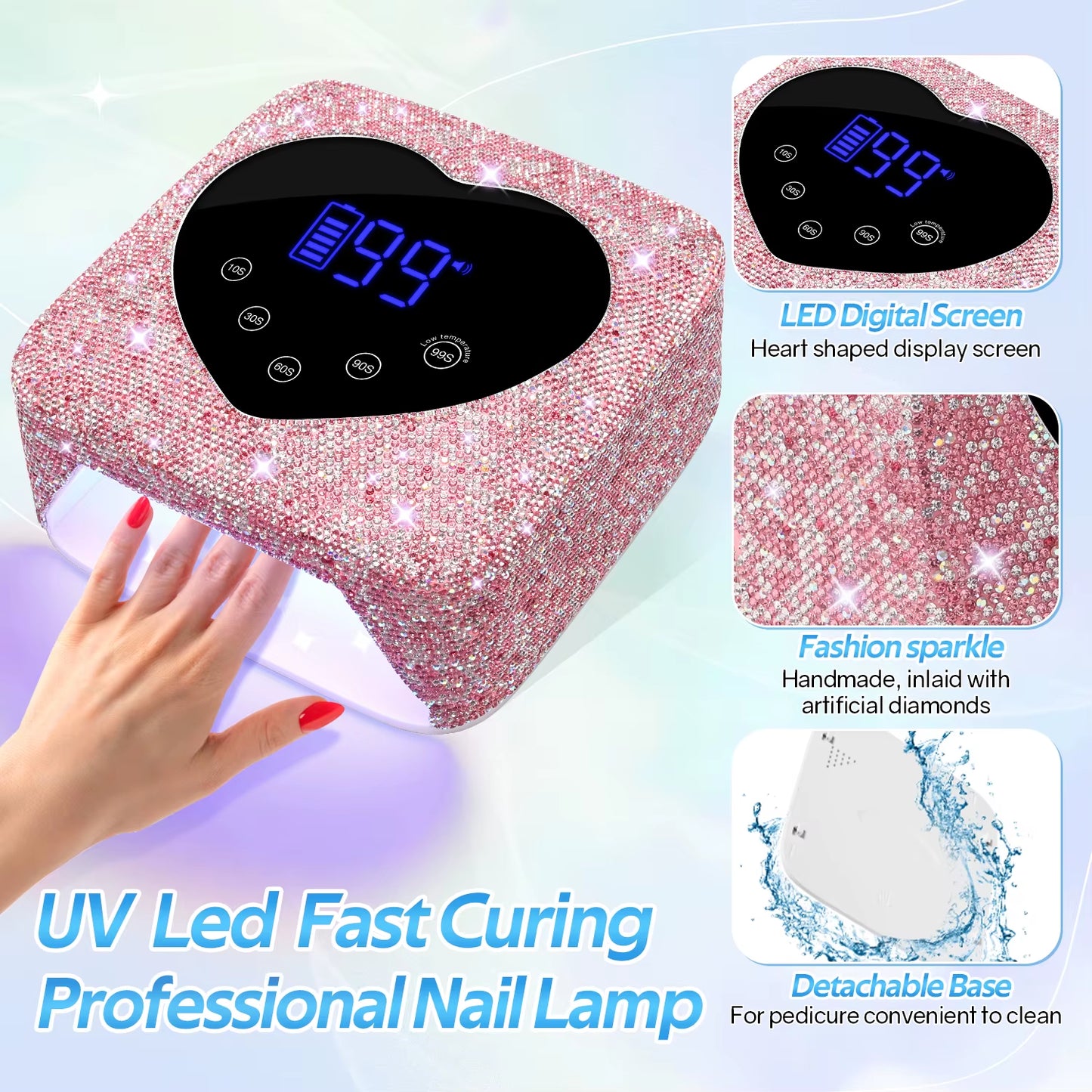 Rechargeable 72W UV LED Nail Lamp for Nails 30LEDS Wireless Gel Polish Curing Lamp with Large Screen Professional Nail Equipment