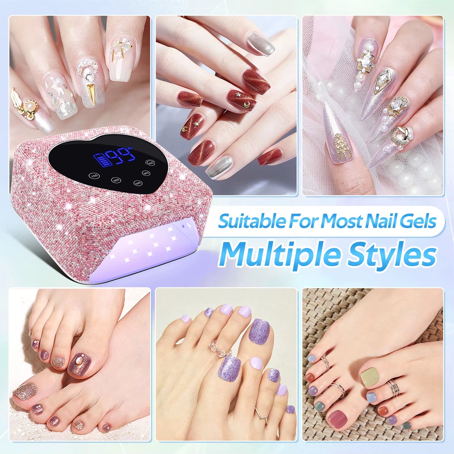 Rechargeable 72W UV LED Nail Lamp for Nails 30LEDS Wireless Gel Polish Curing Lamp with Large Screen Professional Nail Equipment