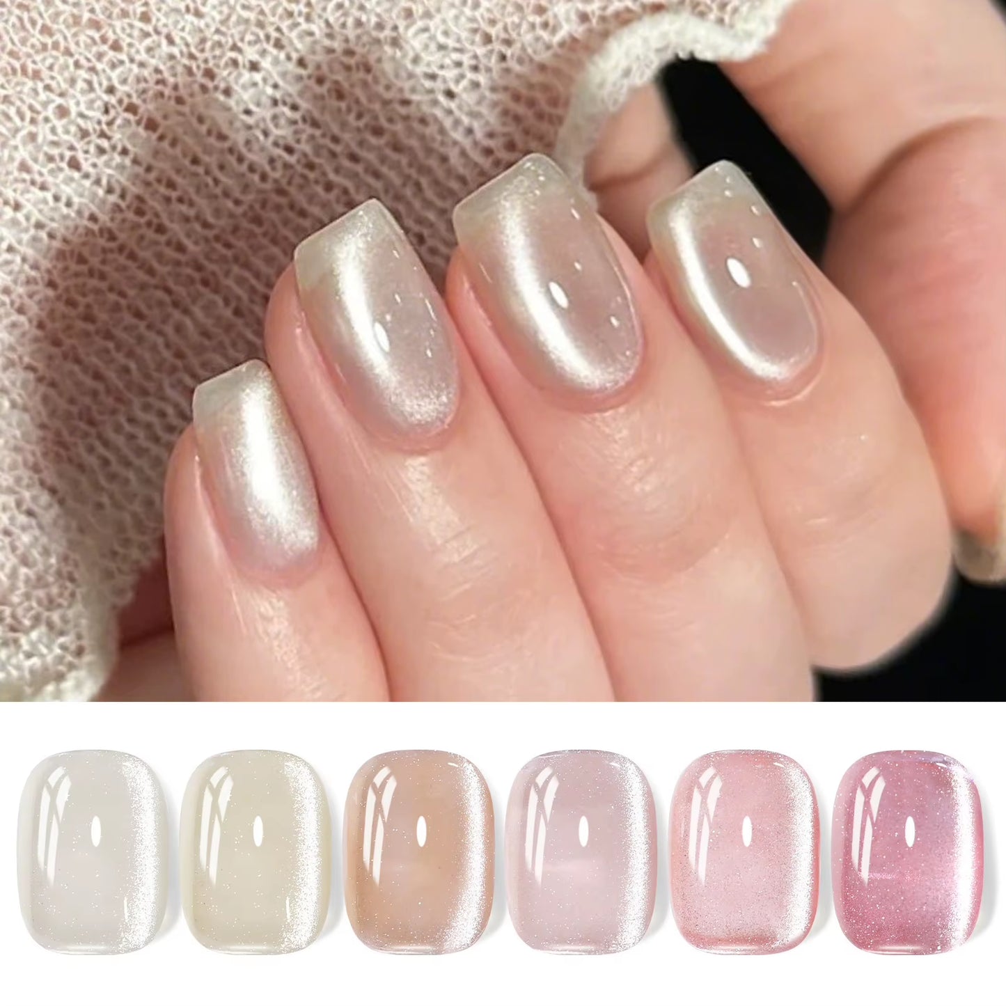 6PCS Pink Ocean Cat Nail Gel Polish Set with Magnet Stick Jelly Holographics Magnetic Nail Kit Salon Art Manicure