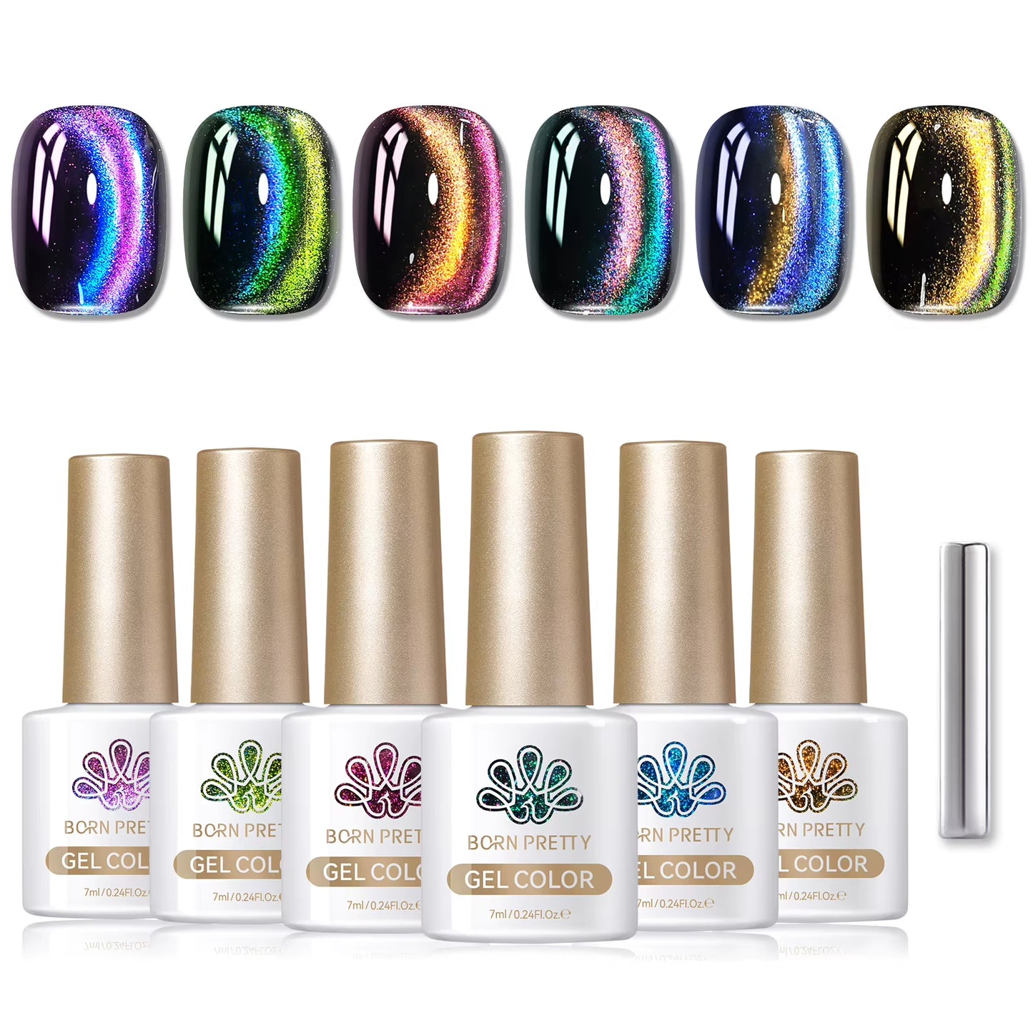 6PCS Pink Ocean Cat Nail Gel Polish Set with Magnet Stick Jelly Holographics Magnetic Nail Kit Salon Art Manicure