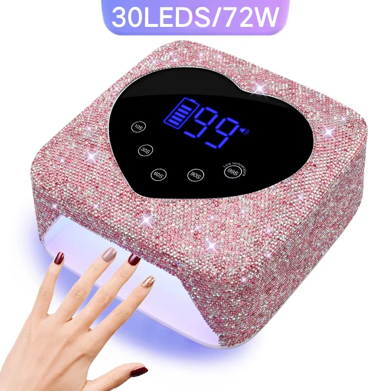 Rechargeable 72W UV LED Nail Lamp for Nails 30LEDS Wireless Gel Polish Curing Lamp with Large Screen Professional Nail Equipment
