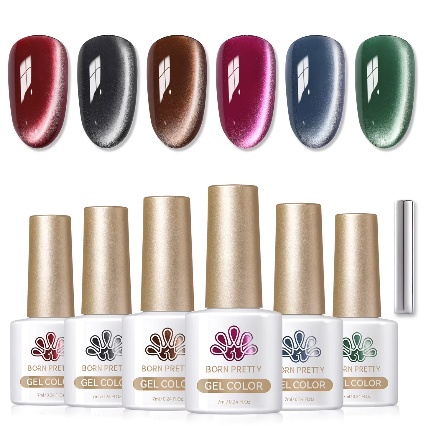 6PCS Pink Ocean Cat Nail Gel Polish Set with Magnet Stick Jelly Holographics Magnetic Nail Kit Salon Art Manicure