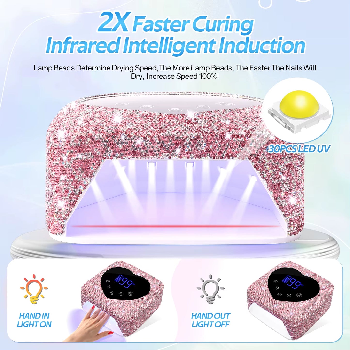 Rechargeable 72W UV LED Nail Lamp for Nails 30LEDS Wireless Gel Polish Curing Lamp with Large Screen Professional Nail Equipment