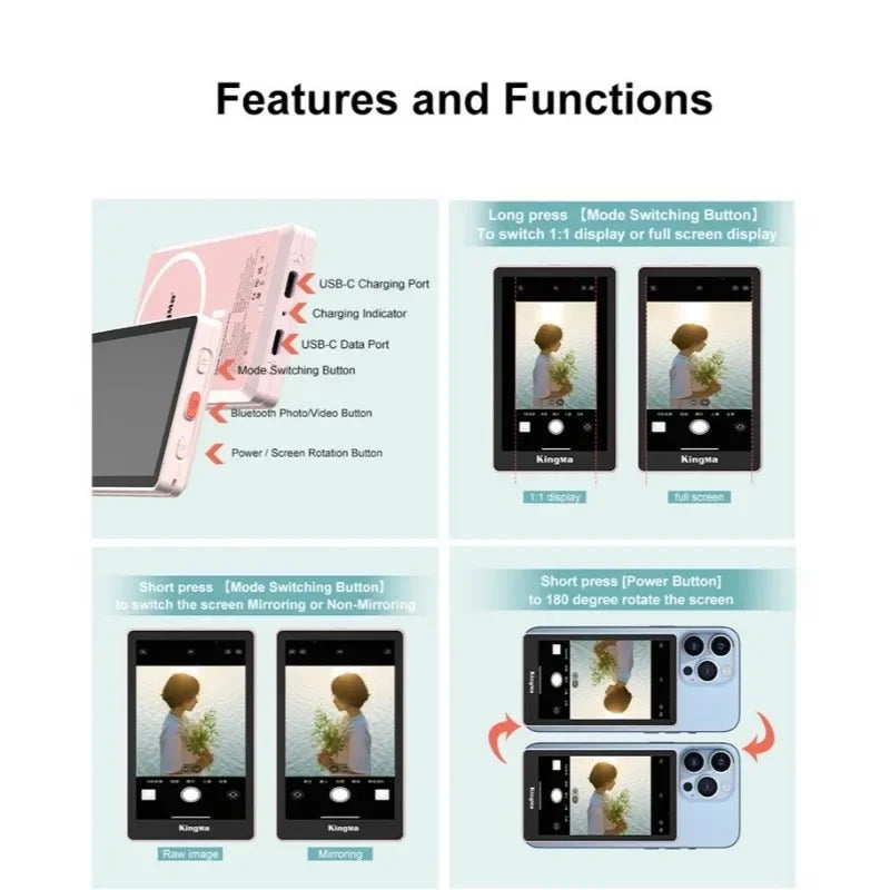 Kingma PH02 Max Selfie Stick Magnetic Selfie Live Streaming Vlog Display Screen Photo Wireless Remote Control Selfie Monitor