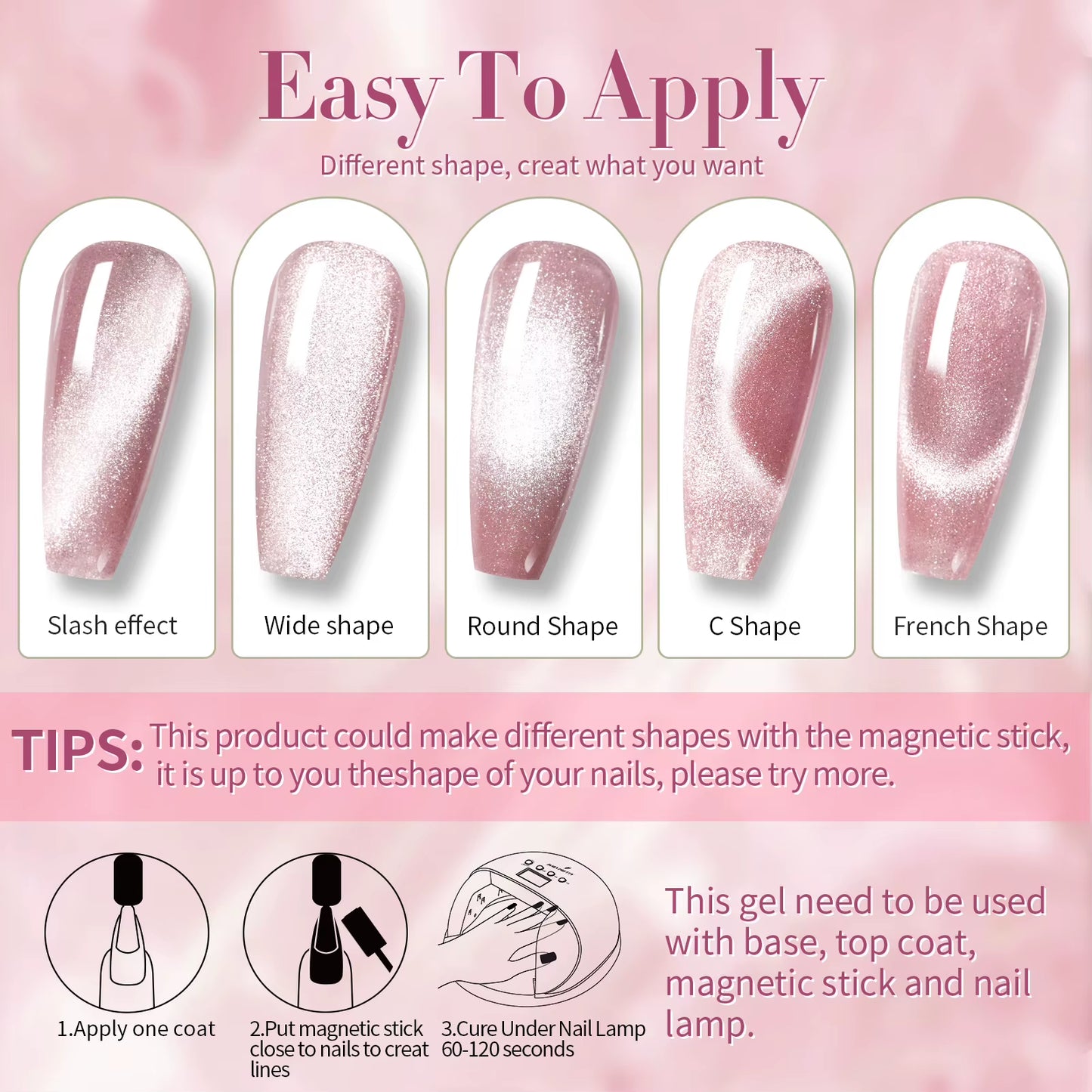6PCS Pink Ocean Cat Nail Gel Polish Set with Magnet Stick Jelly Holographics Magnetic Nail Kit Salon Art Manicure