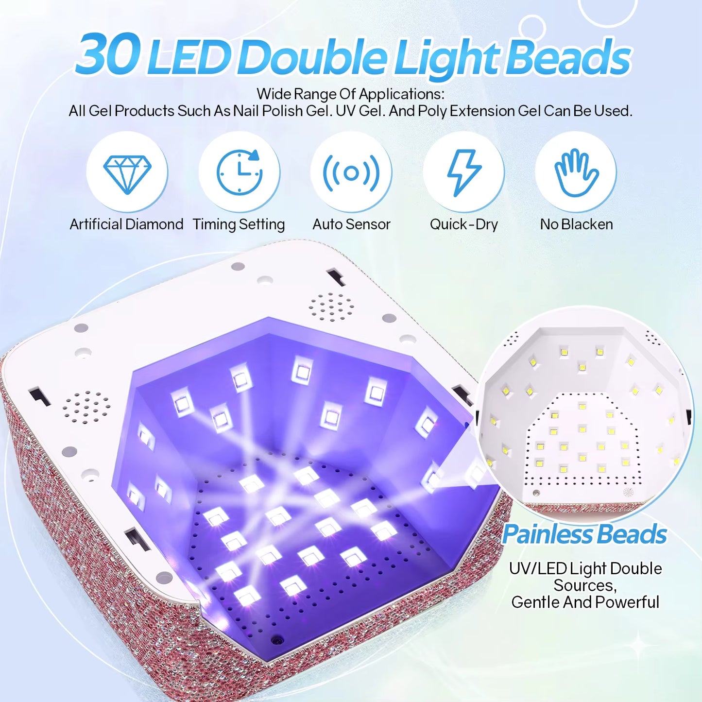 Rechargeable 72W UV LED Nail Lamp for Nails 30LEDS Wireless Gel Polish Curing Lamp with Large Screen Professional Nail Equipment